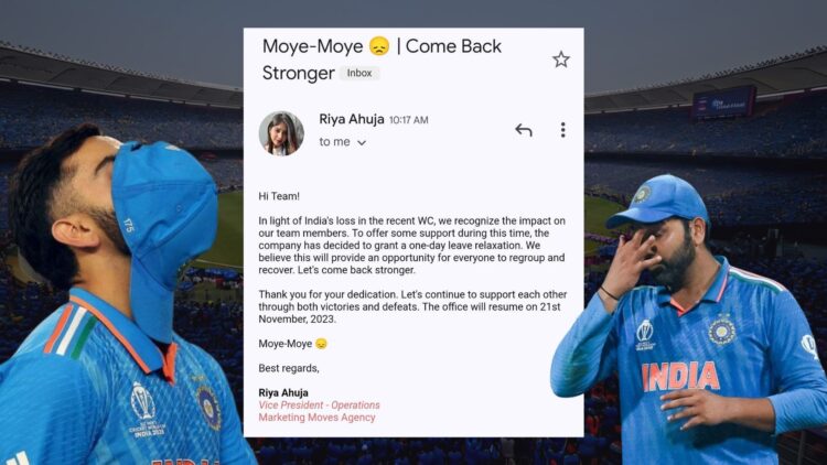 Marketing Moves Agency teams up against Monday Blues after India’s loss in the World Cup, granted 1 day off for mental well-being!